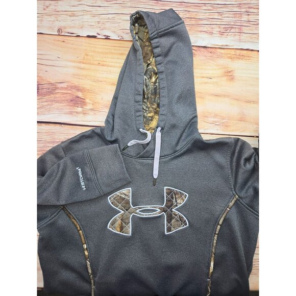Under Armour Mens Loose Fit Grey Hoodie Medium Camo Logo - Picture 4 of 7